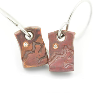 Vertical Copper Mountain Range Earrings with Ideal Cut Diamonds
