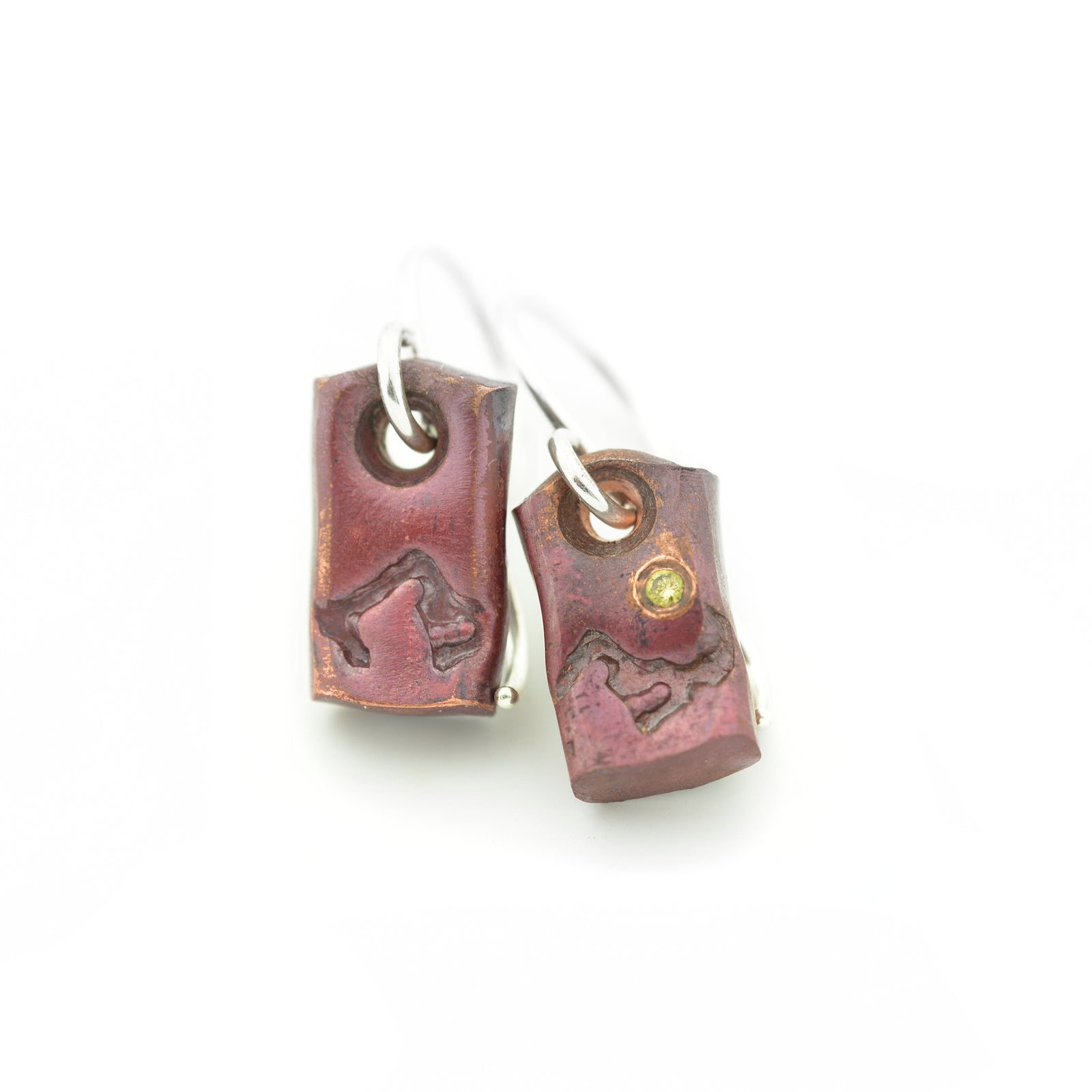 Vertical Copper Mountain Earrings with Yellow Diamond