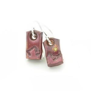 Vertical Copper Mountain Earrings with Yellow Diamond