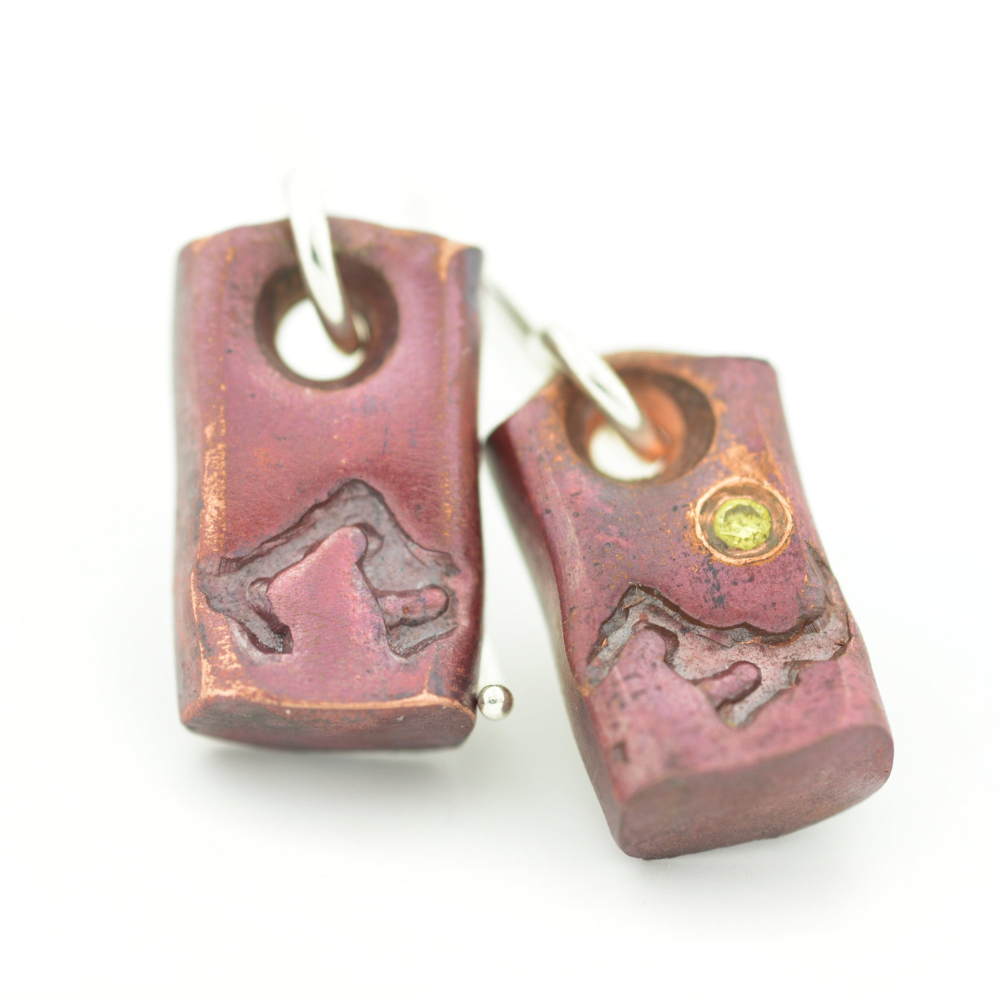 Vertical Copper Mountain Earrings with Yellow Diamond