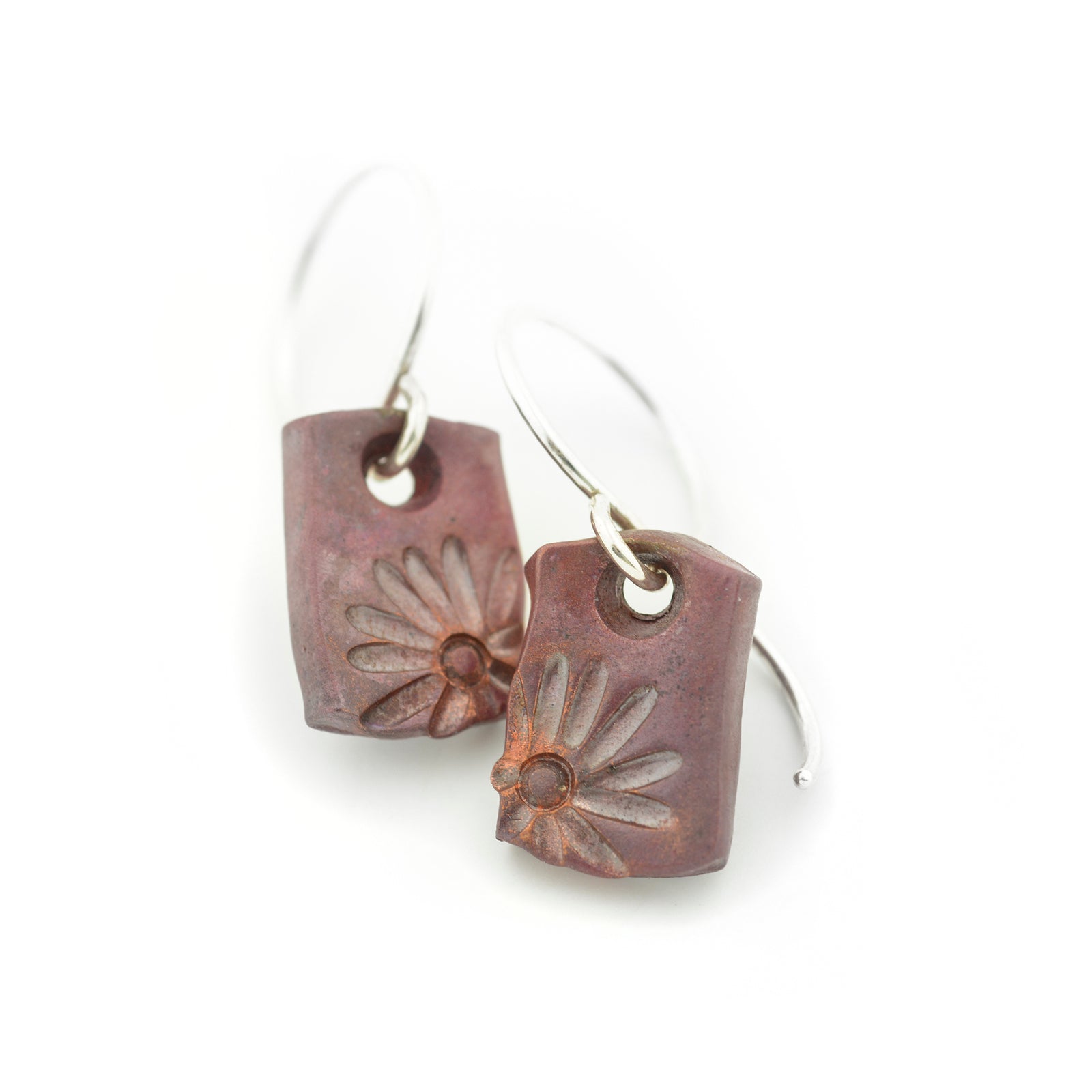 Copper Patina Flower Petal Earrings