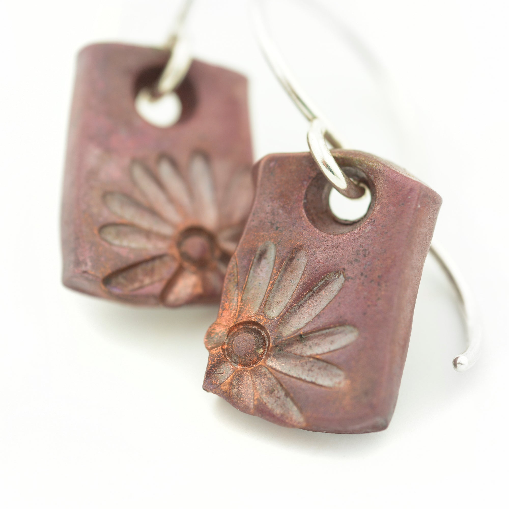 Copper Patina Flower Petal Earrings