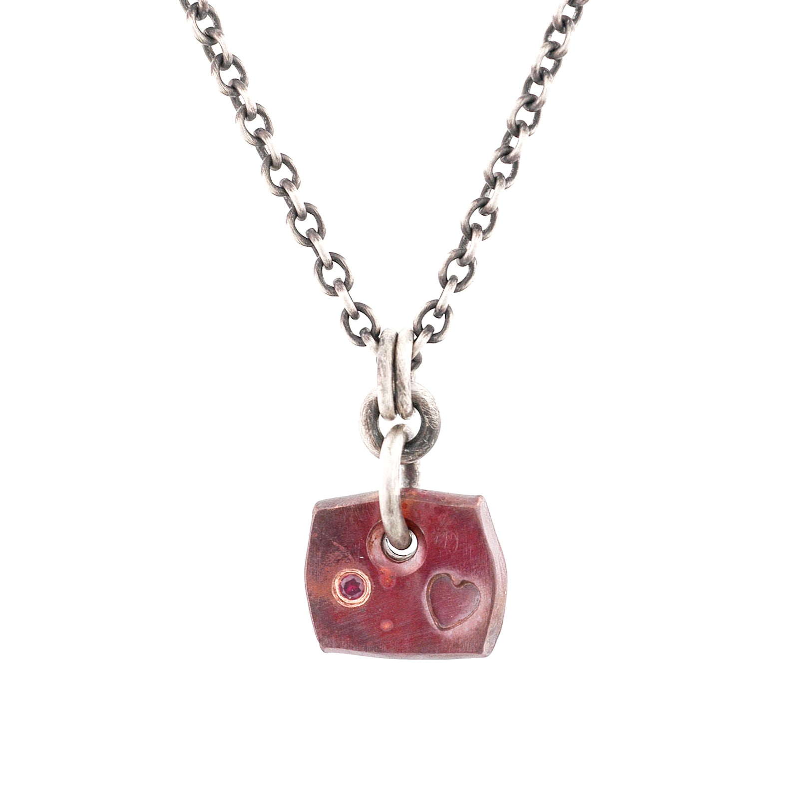 Tiny Copper Heart Pendant with Ruby