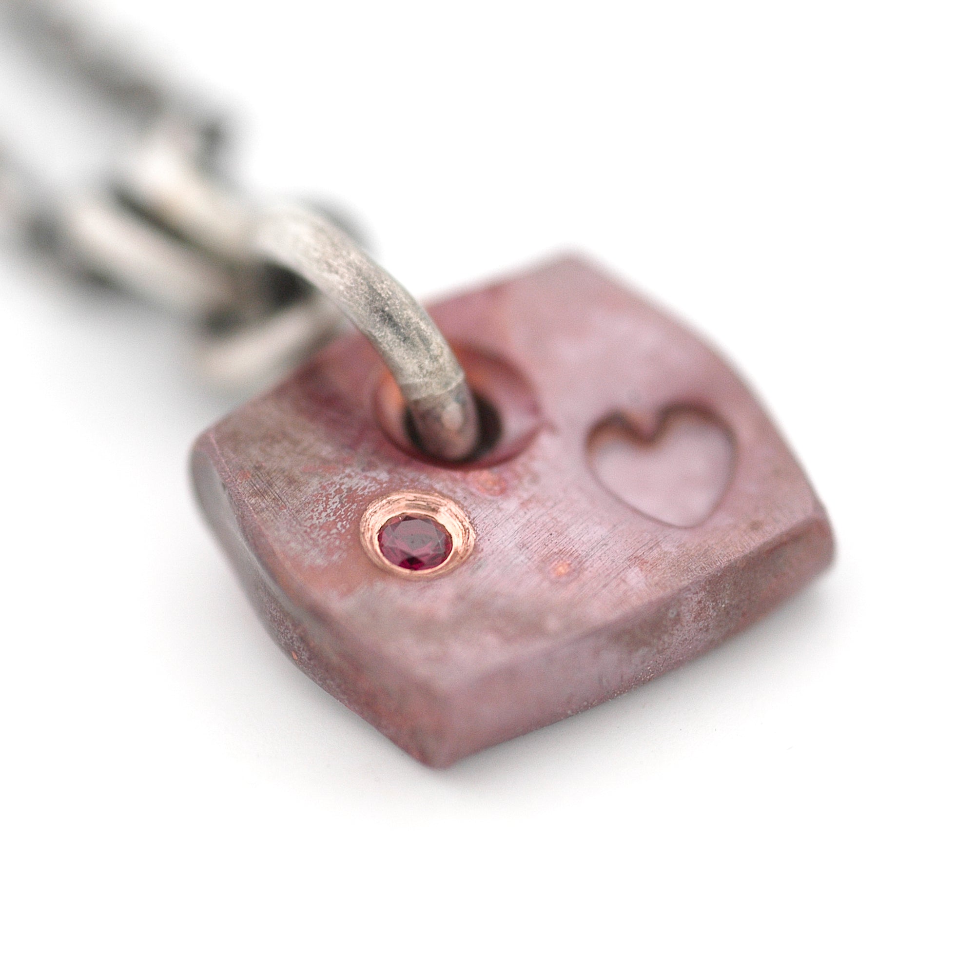 Tiny Copper Heart Pendant with Ruby
