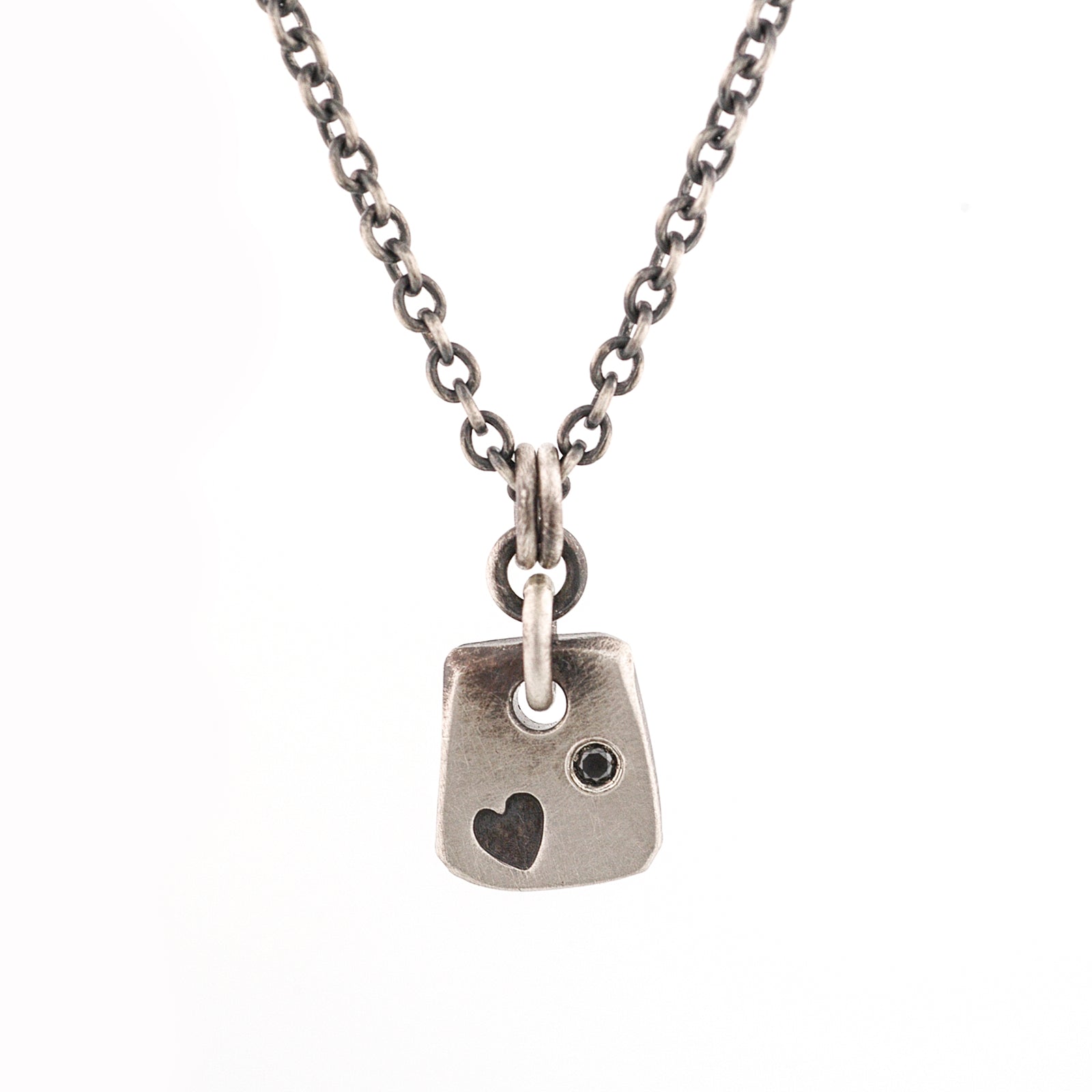 Tiny Silver Heart with Black Diamond Pendant