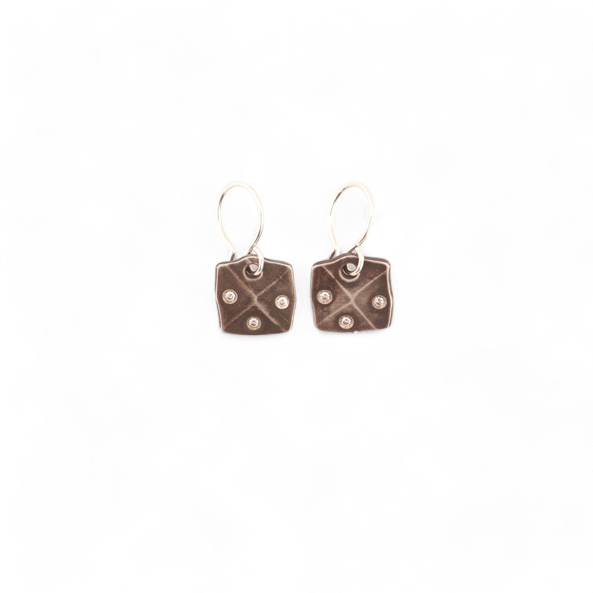 Sterling Silver Tile Earrings with Ideal Cut Diamonds