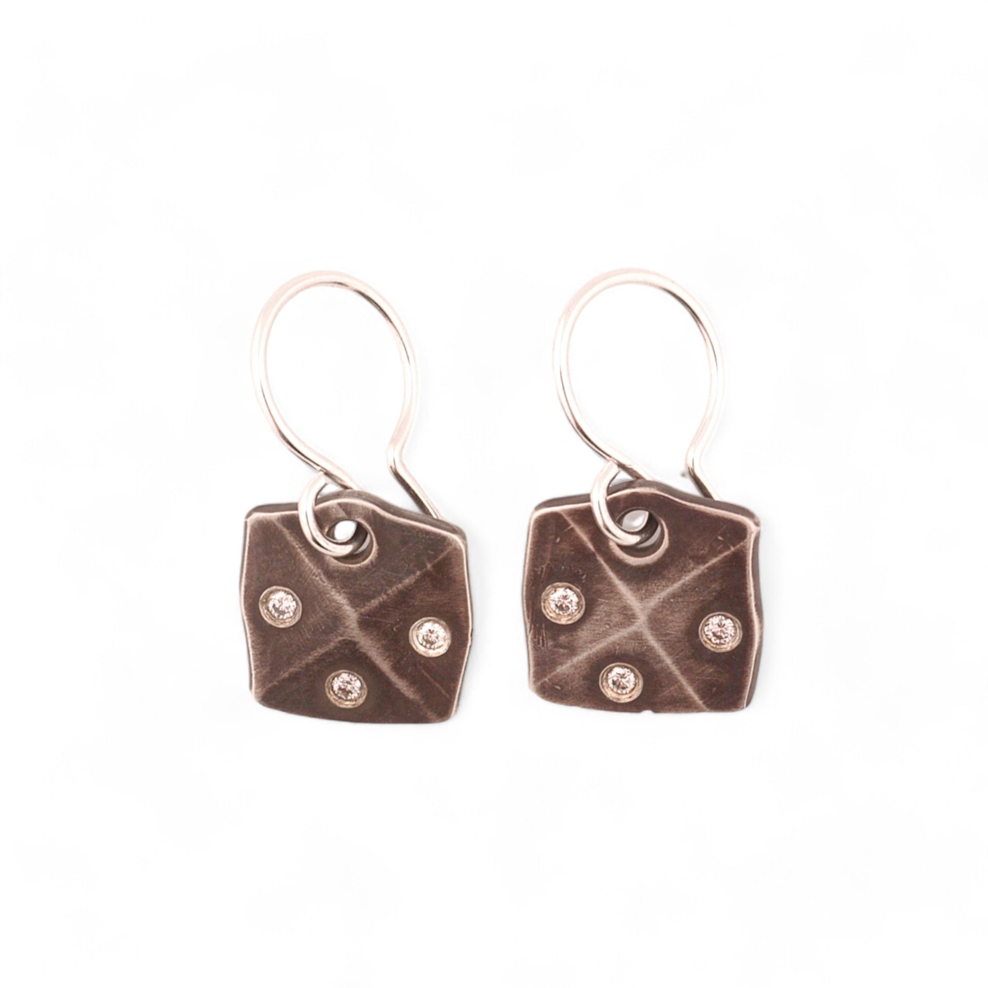 Sterling Silver Tile Earrings with Ideal Cut Diamonds
