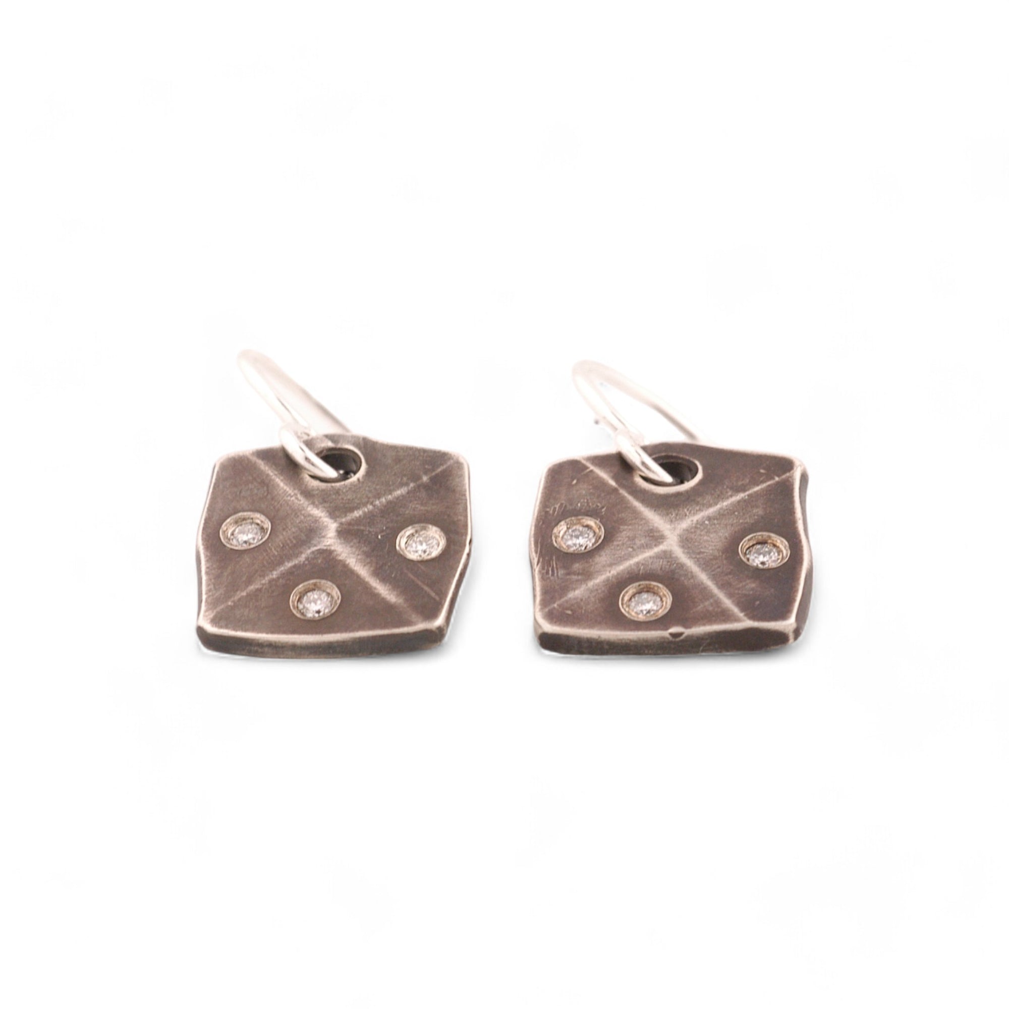 Sterling Silver Tile Earrings with Ideal Cut Diamonds