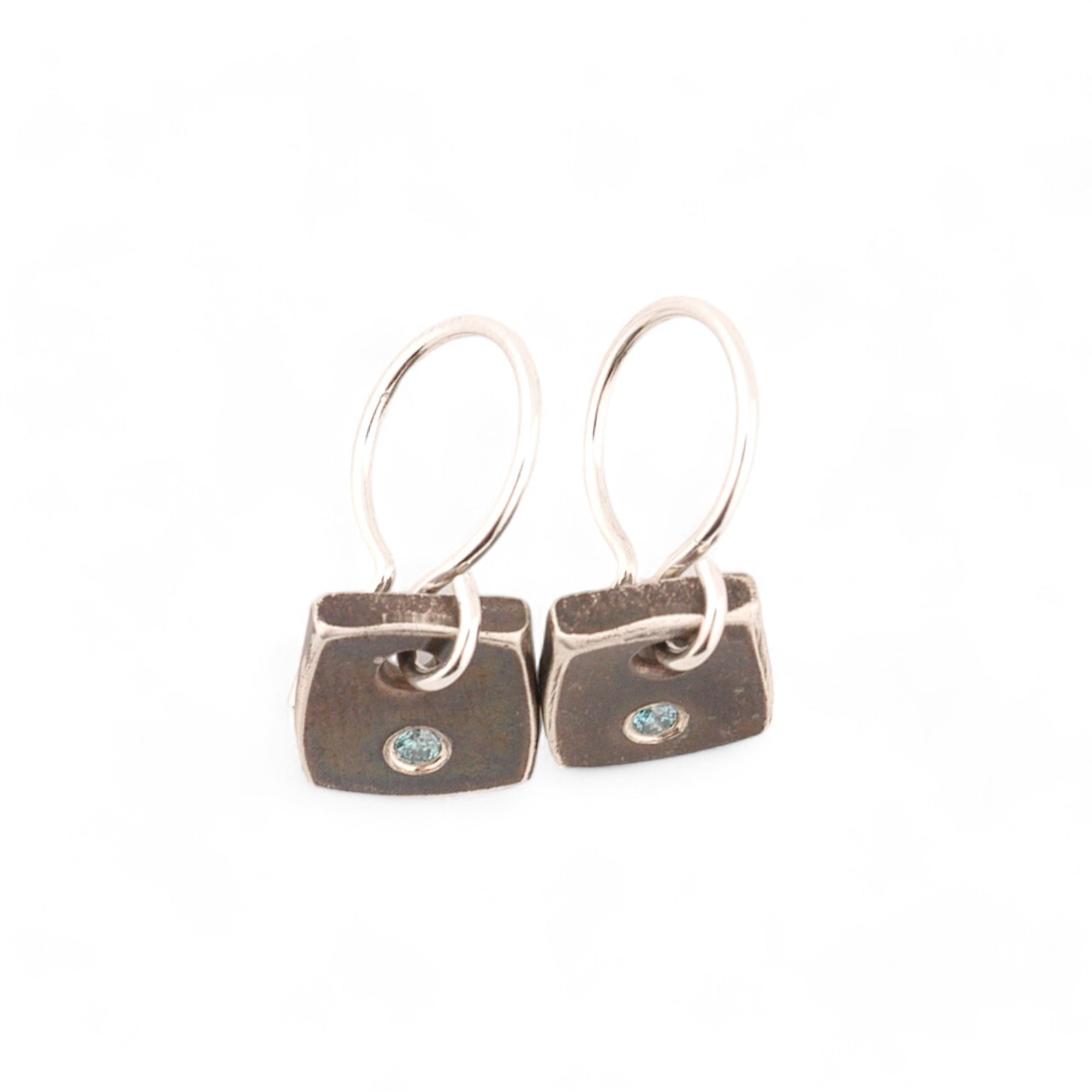 Blue Diamond Sterling Silver Tile Earrings