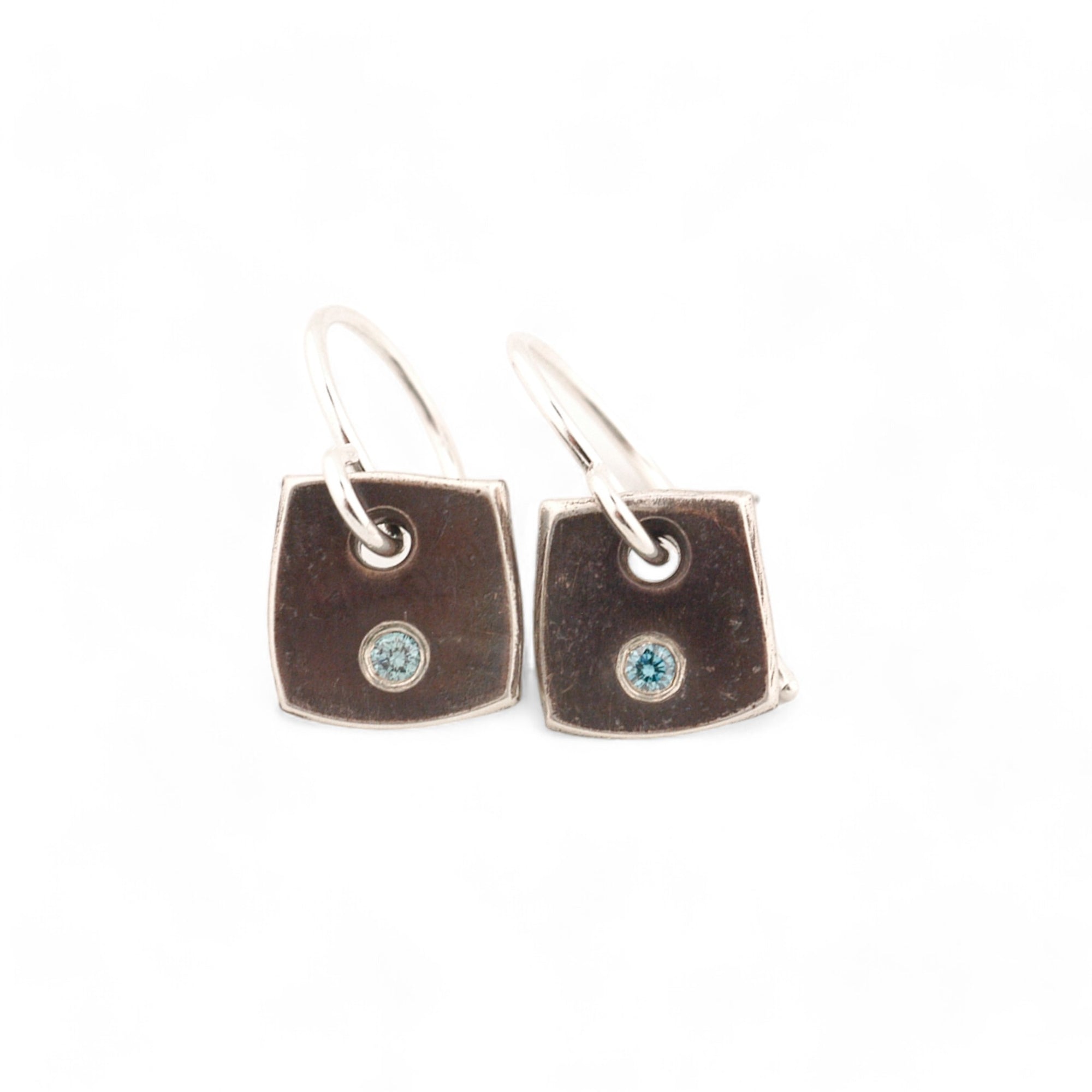 Blue Diamond Sterling Silver Tile Earrings