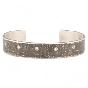 Incredible Sterling Silver Textured Cuff with Ideal Cut Diamonds