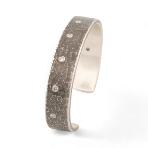 Incredible Sterling Silver Textured Cuff with Ideal Cut Diamonds