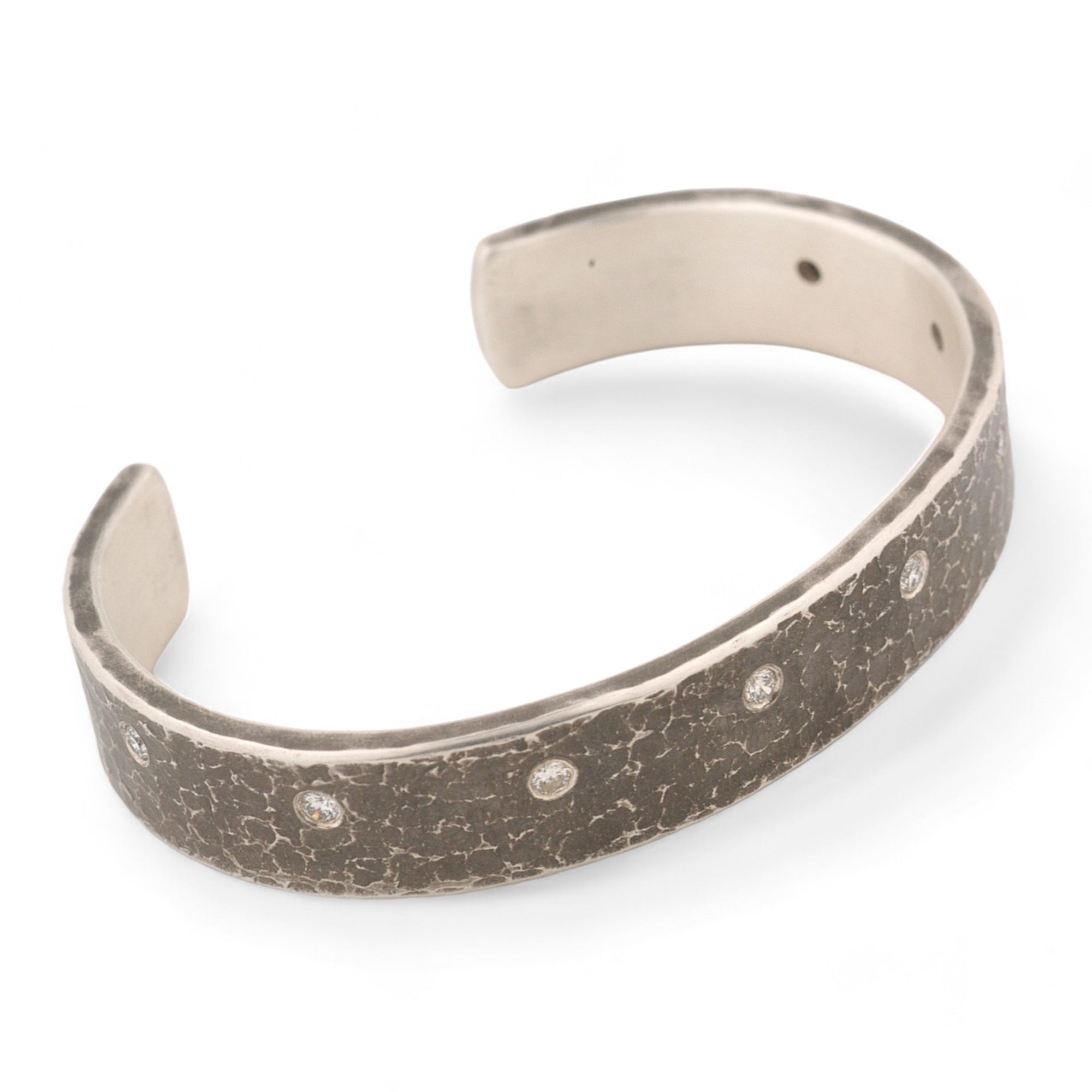 Incredible Sterling Silver Textured Cuff with Ideal Cut Diamonds