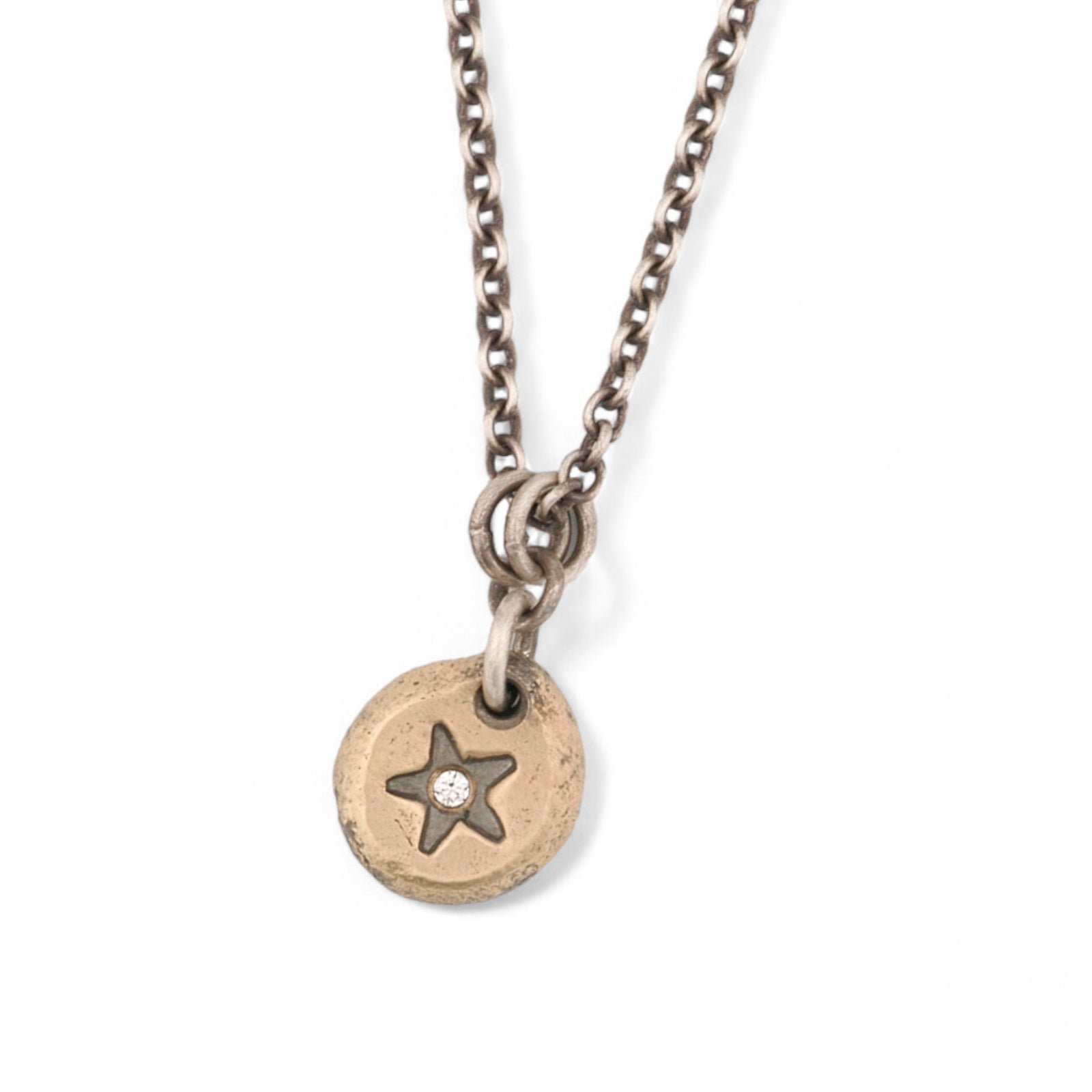 14K Gold Drop Pendant with a Star and Ideal Cut Diamond