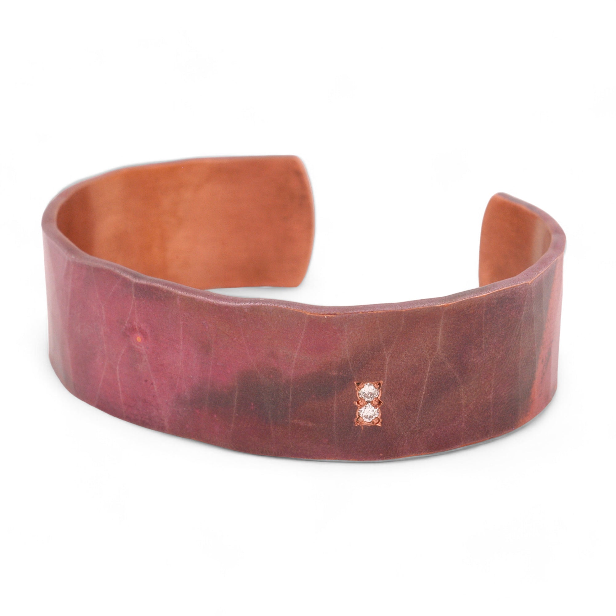 Incredible juicy cherry red copper cuff with brilliant diamonds