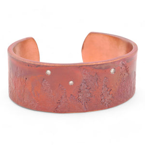 Wide Forged Copper Cuff with Diamonds