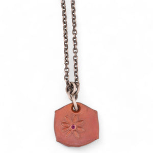 Copper Flower Tile Pendant with a Ruby