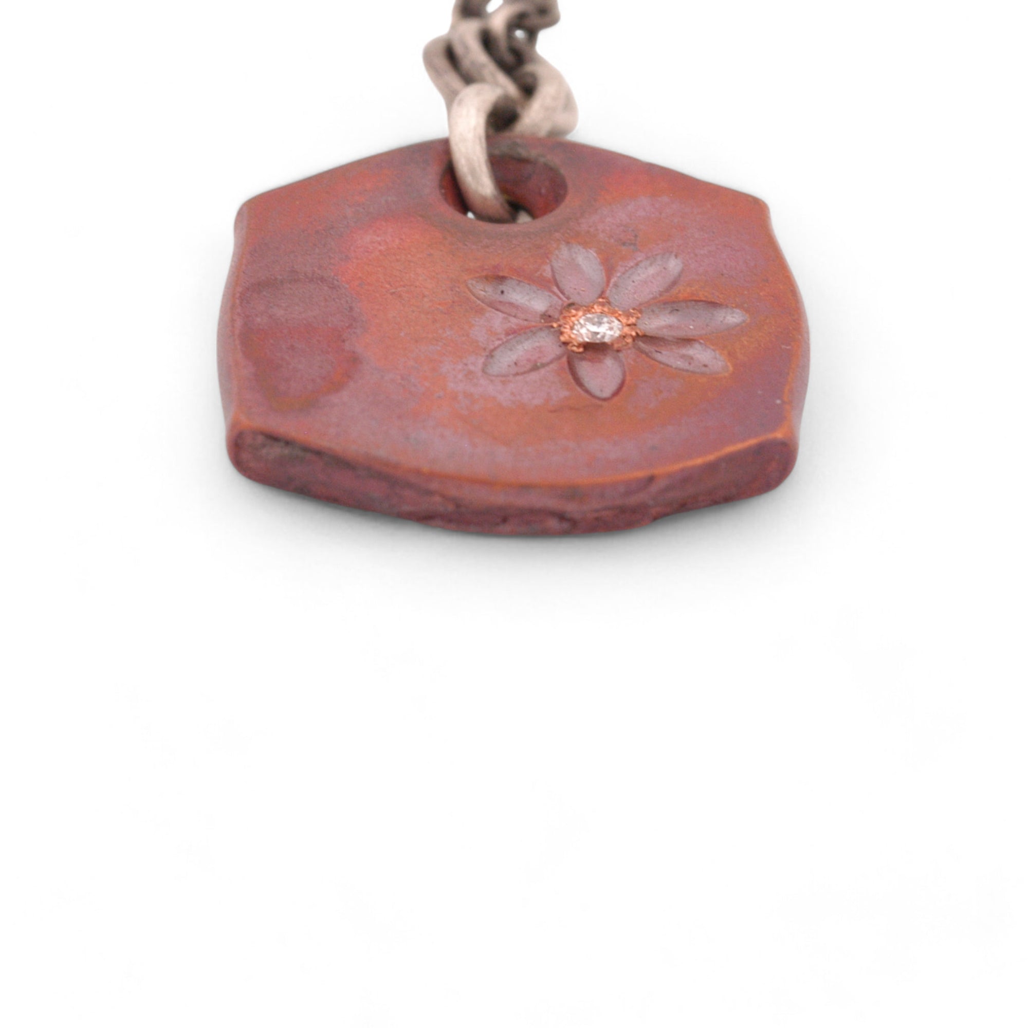 Copper Flower Tile Pendant with a White Diamond