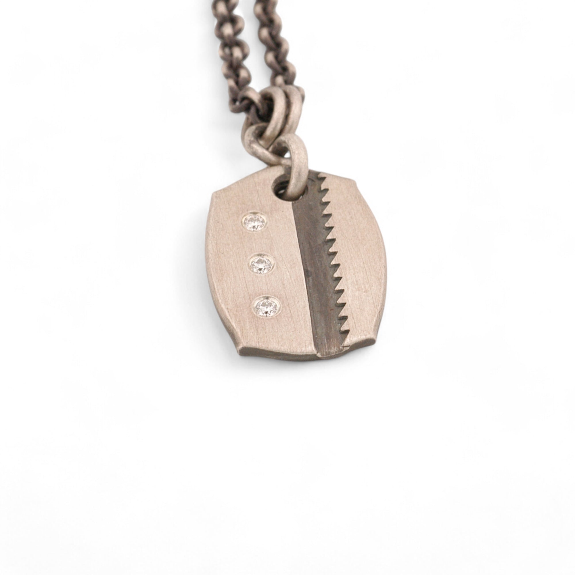 Stamped Saw Blade Pendant with Ideal Cut Diamonds