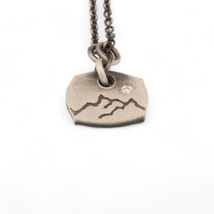 Sterling Silver Mountain Pendant with a Diamond Moon