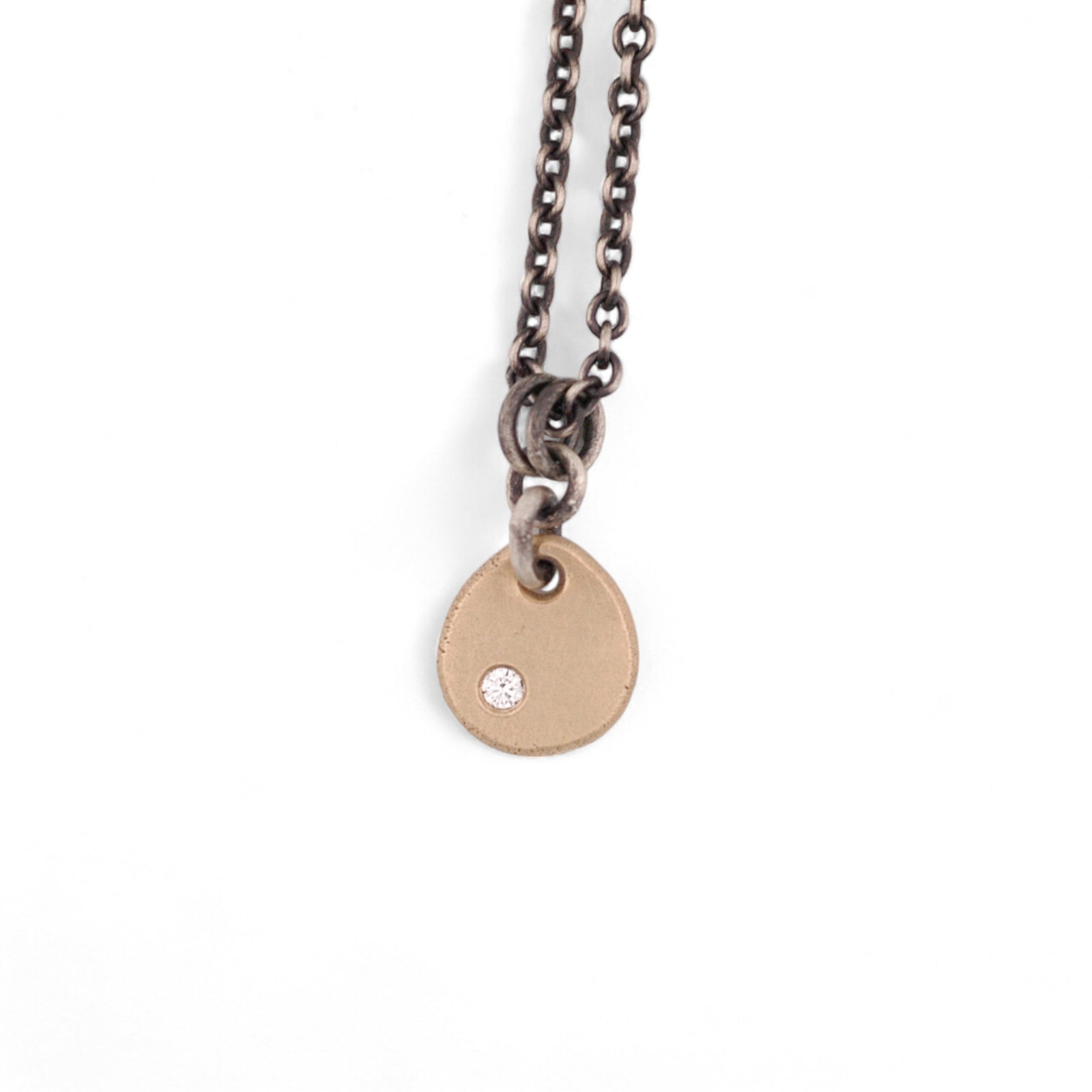 Forged 14K Gold Drop Pendant with an Ideal Cut Diamond