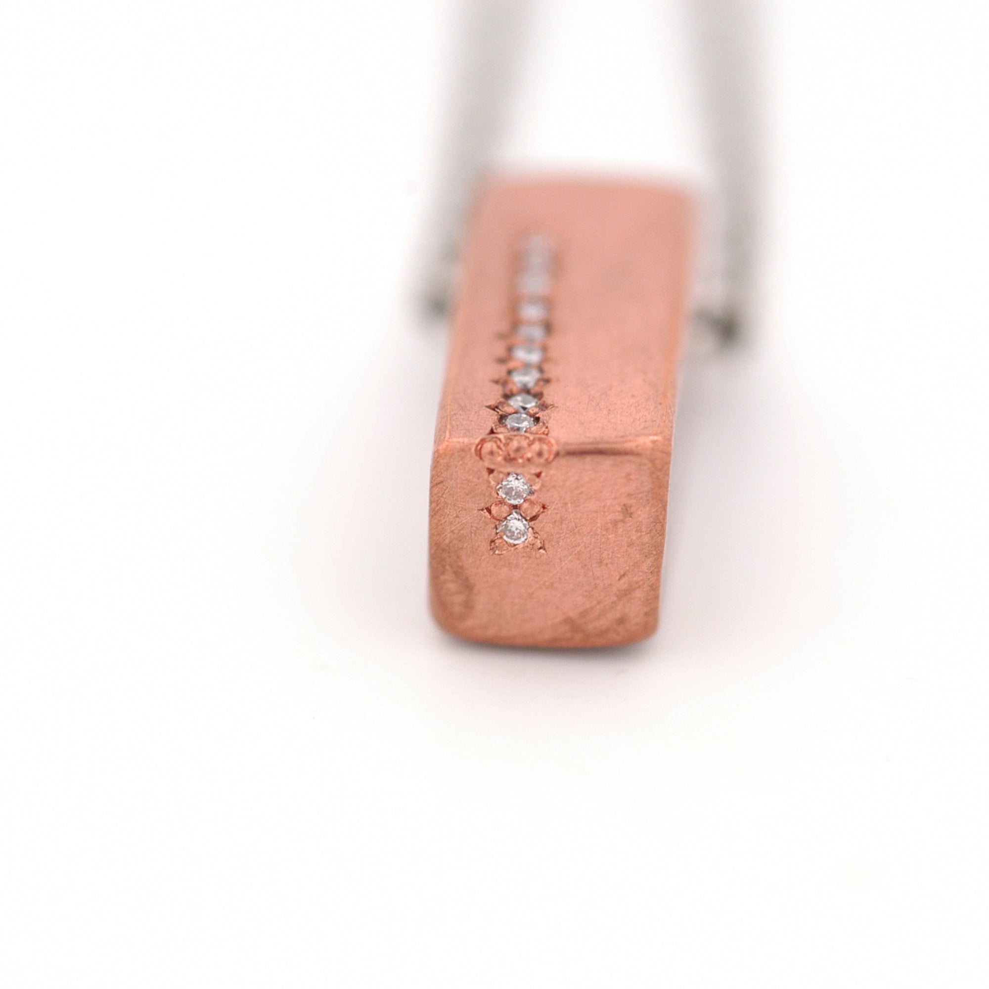 Hand Forged Solid Copper Pendent with a row of Diamonds