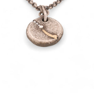 Forged Sterlin Silver Round Pendant with Diamonds and Gold Inlay