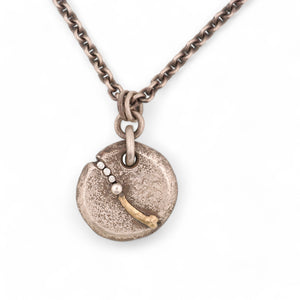 Forged Sterlin Silver Round Pendant with Diamonds and Gold Inlay