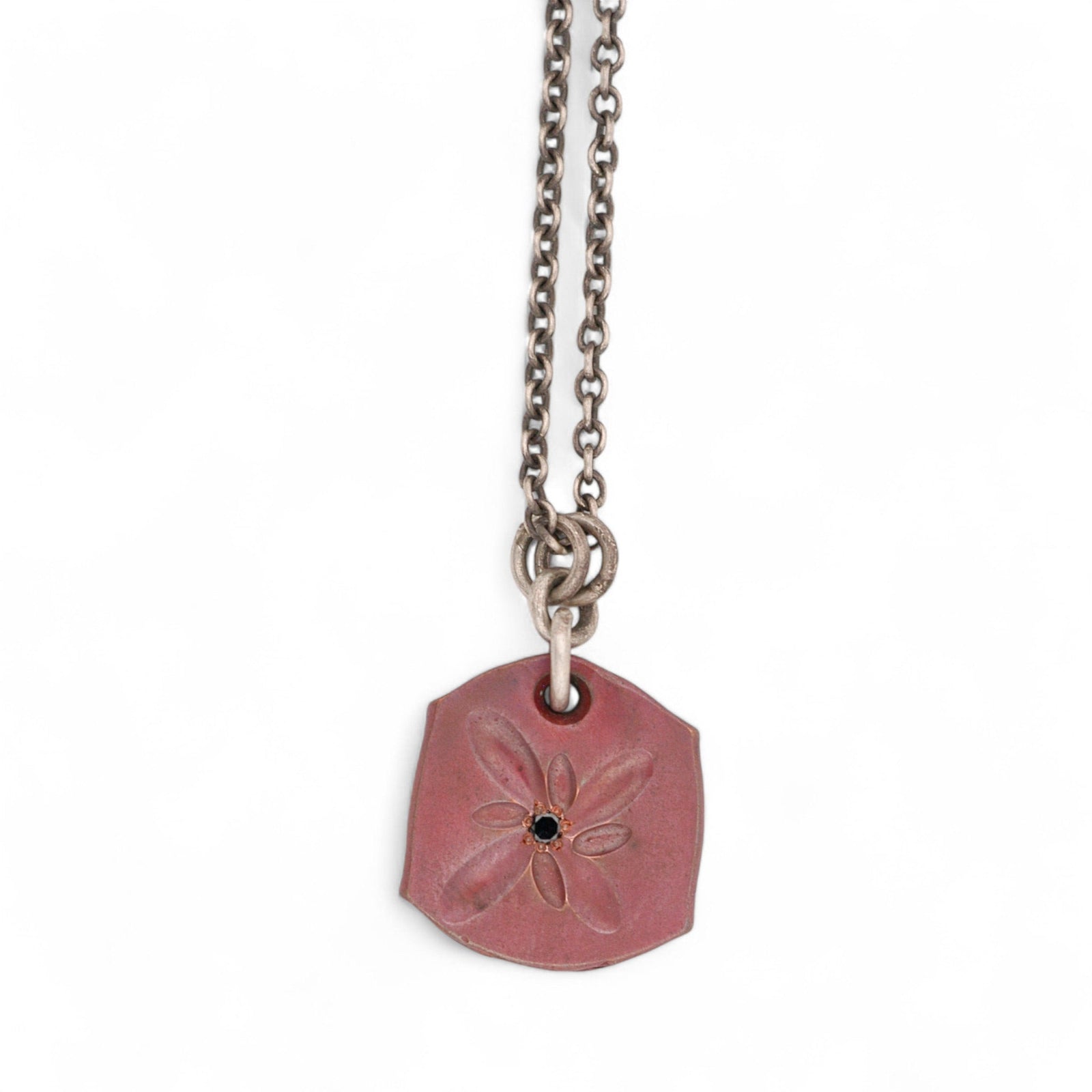 Copper Floral Tile Pendant with Black Diamond