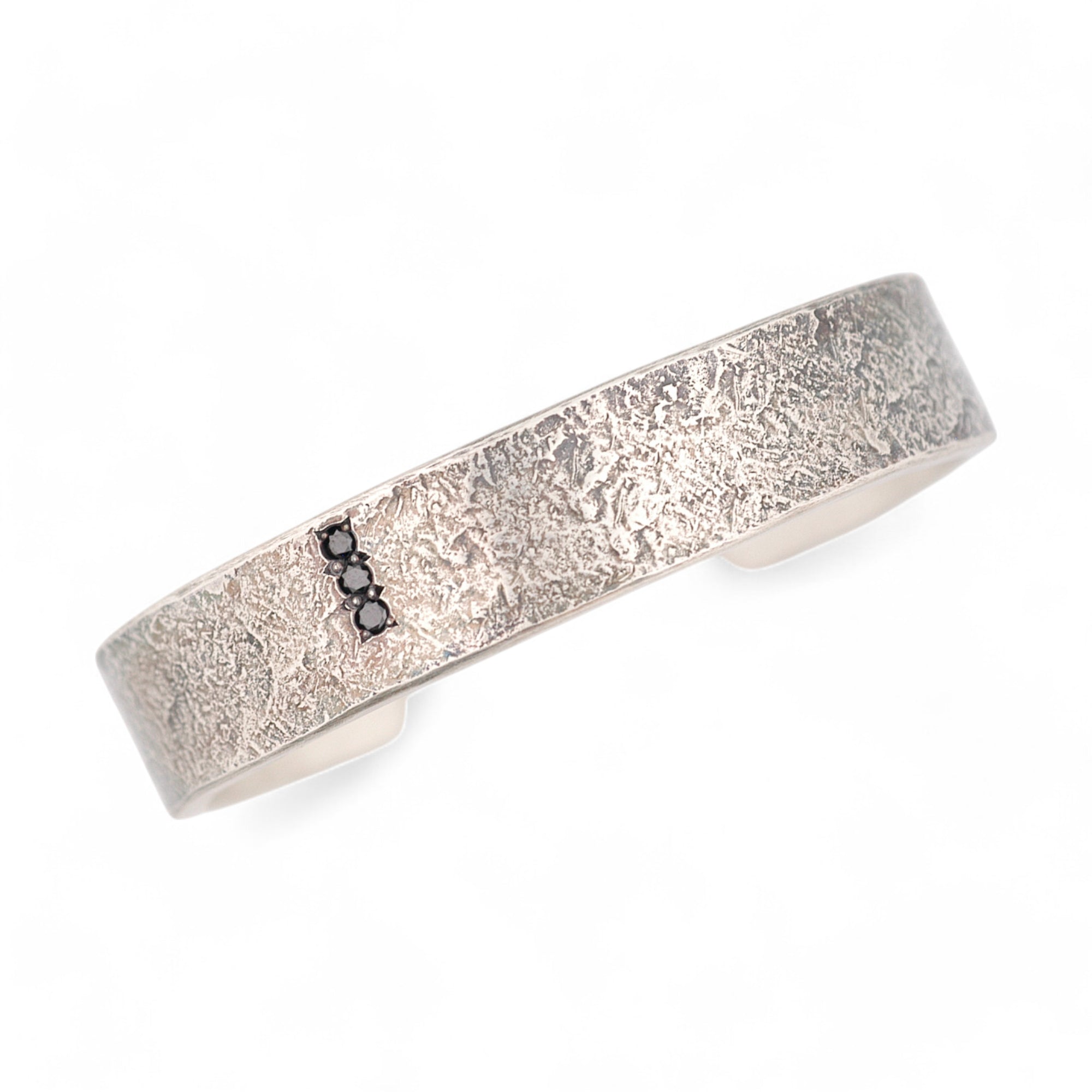 Forged Sterling Silver Bracelet with Three Black Diamonds