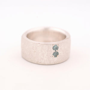 Wide Sterling Silver Ring with Blue Diamonds