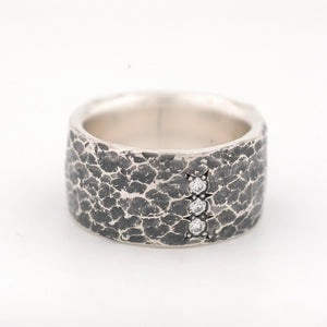 Wide Sterling Silver Ring with Diamonds