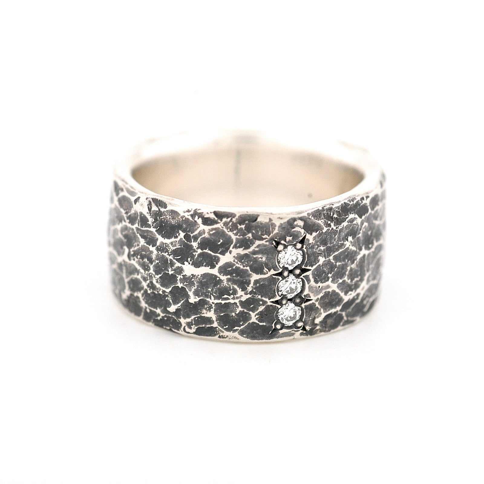 Wide Sterling Silver Ring with Diamonds