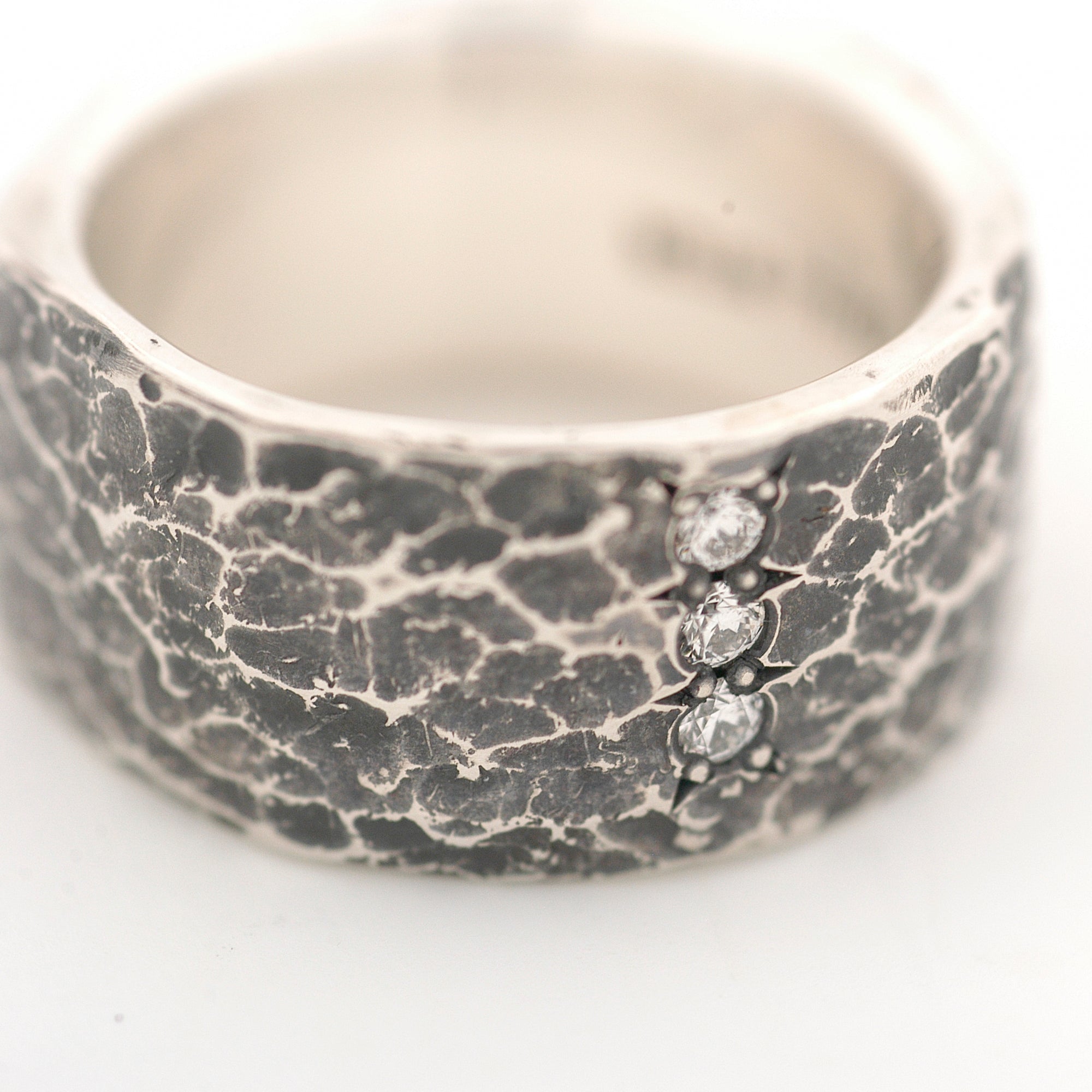 Wide Sterling Silver Ring with Diamonds