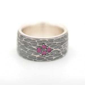 Wide Sterling Silver Ring with Rubies