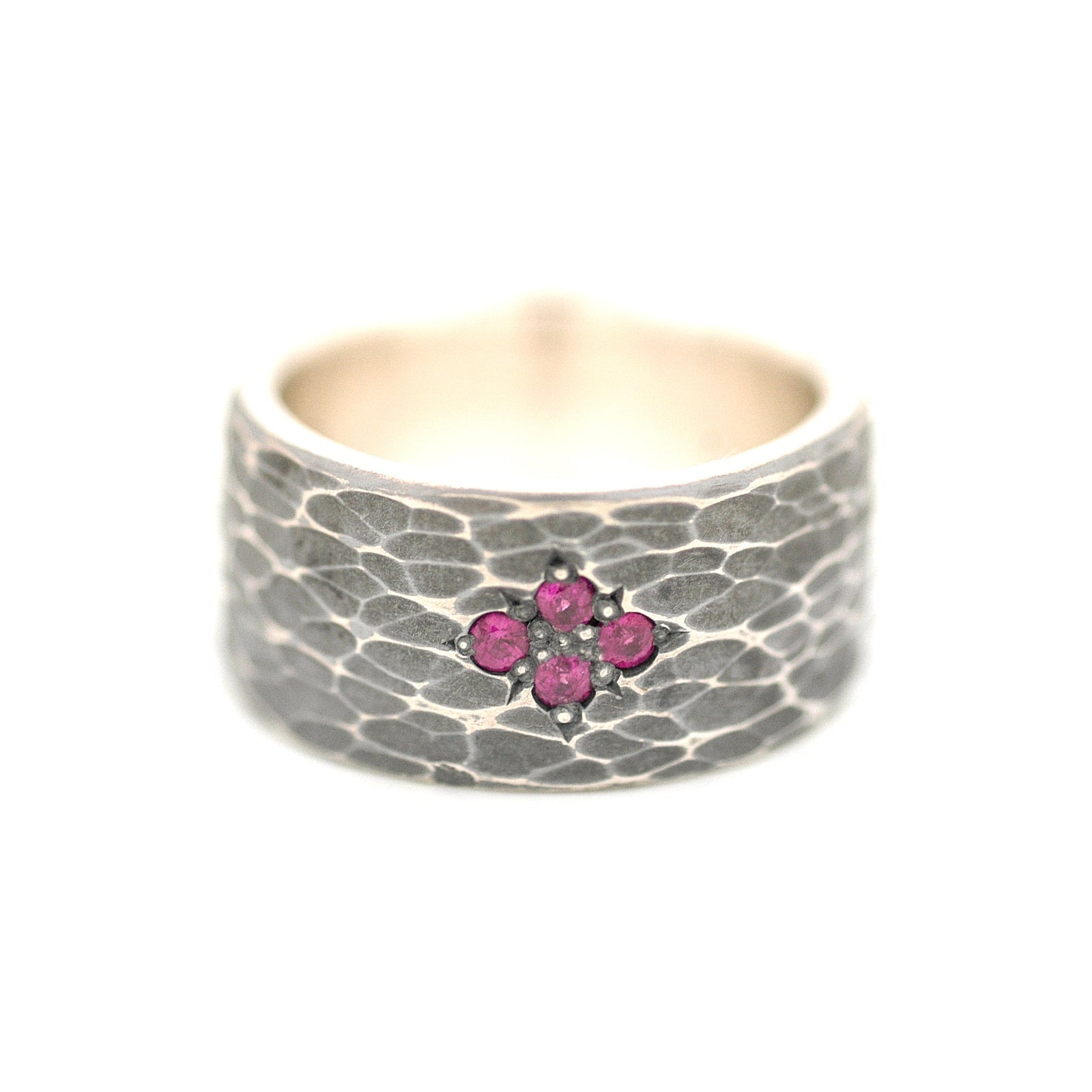 Wide Sterling Silver Ring with Rubies