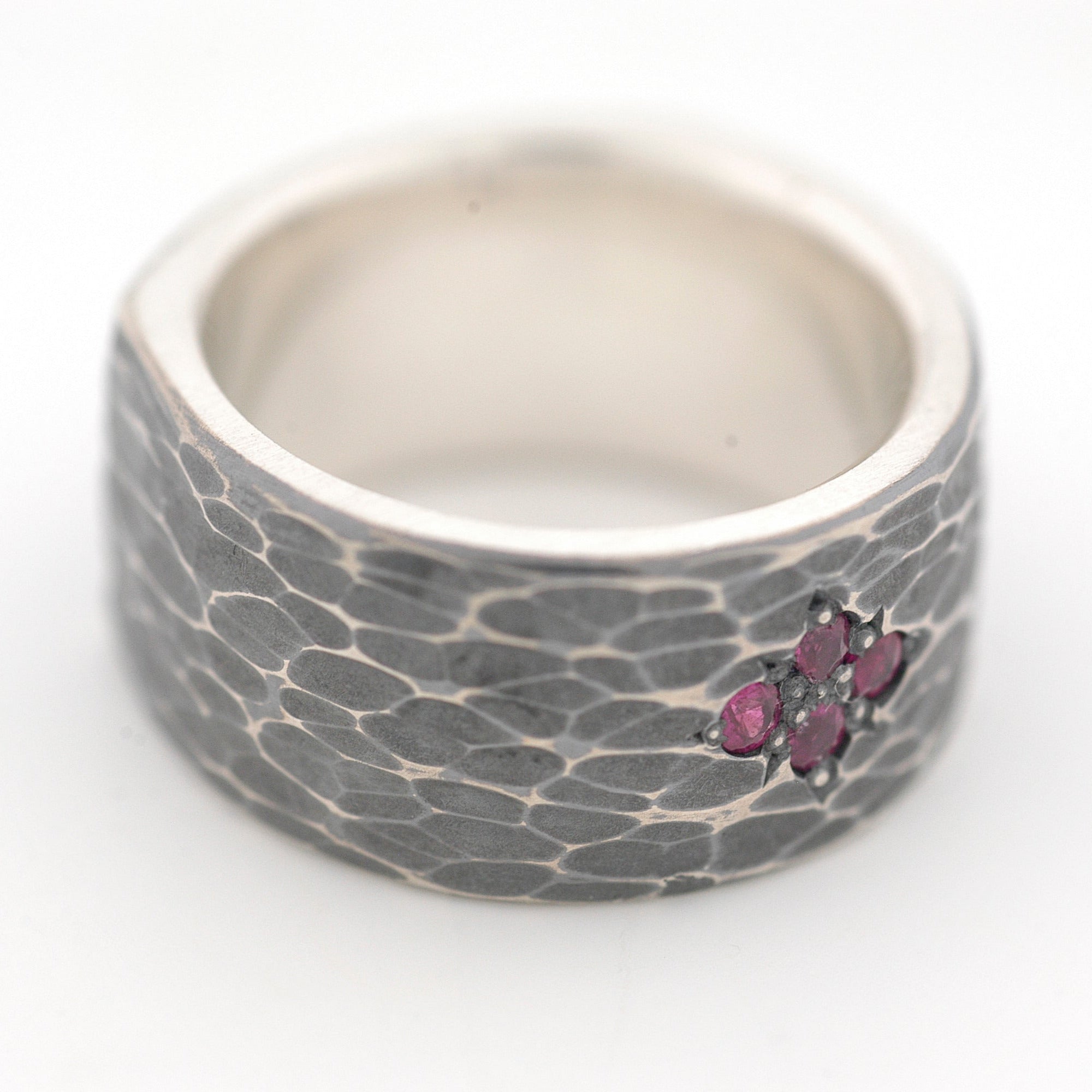 Wide Sterling Silver Ring with Rubies