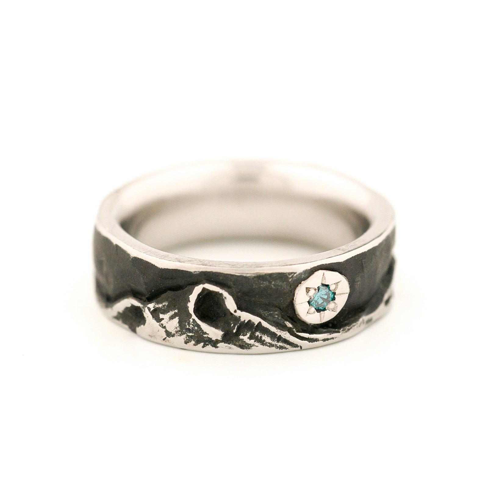 Cascades Mountain Range Cobalt Chromium Ring with a Blue Diamond