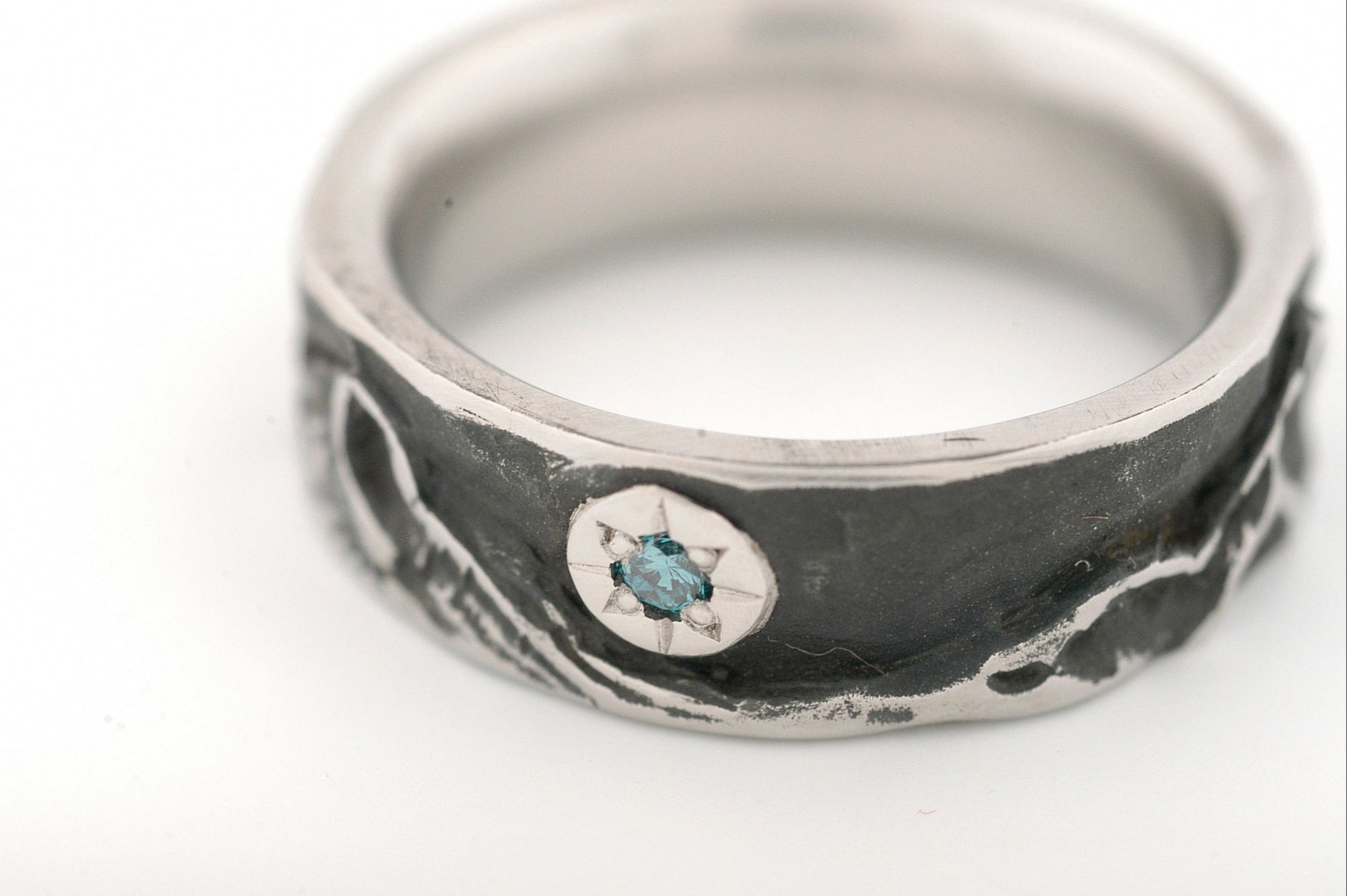 Cascades Mountain Range Cobalt Chromium Ring with a Blue Diamond