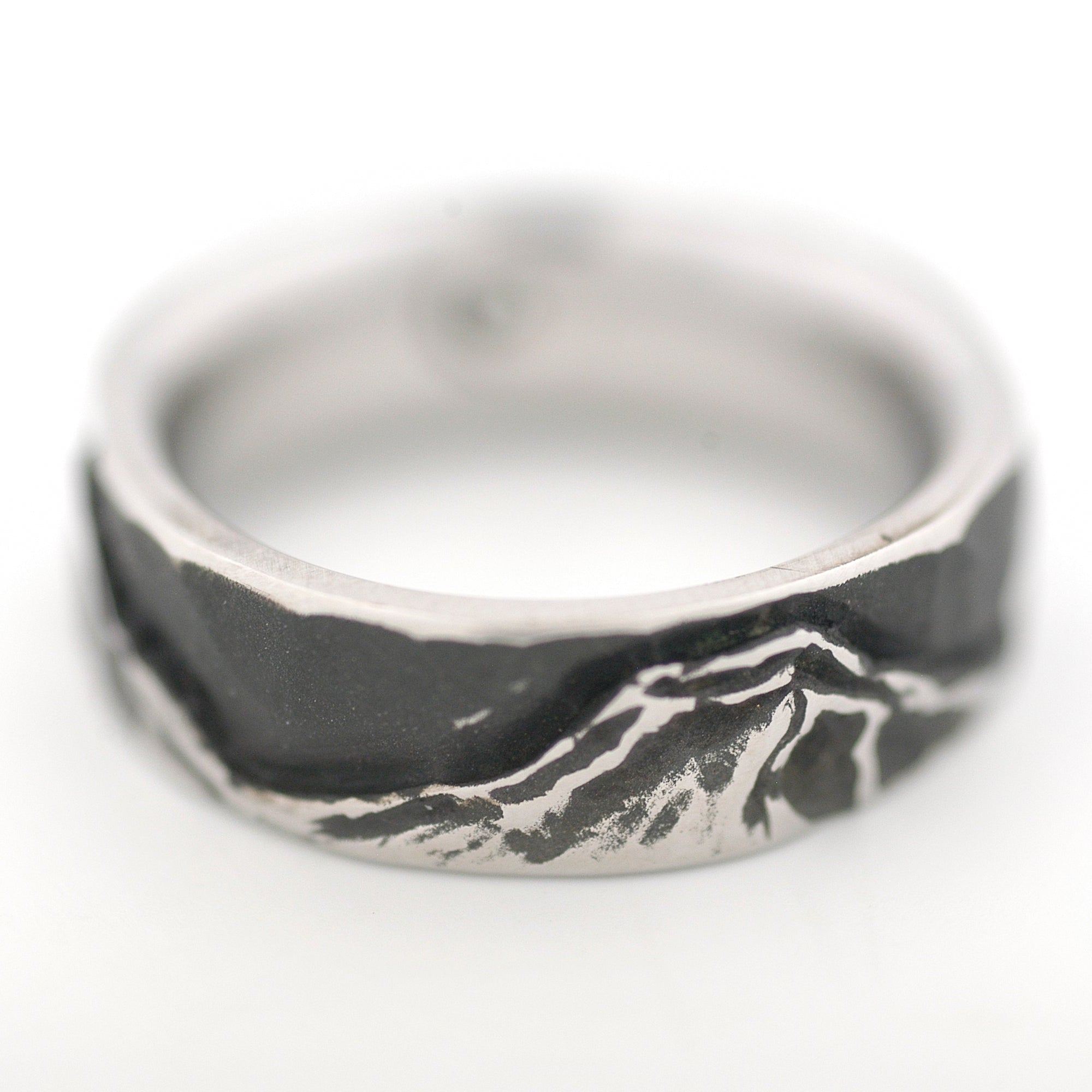 Cascades Mountain Range Cobalt Chromium Ring with a Blue Diamond