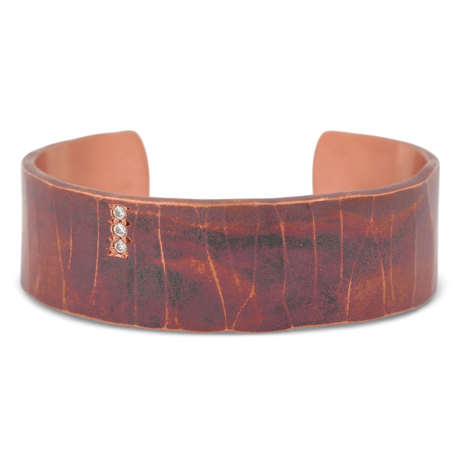 Cherry Red Copper Cuff with Ideal Cut Diamonds