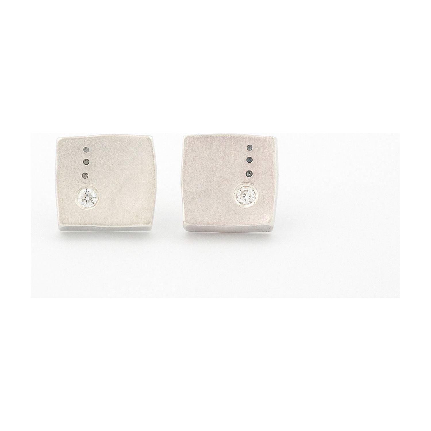 Square Stud Earrings with White Diamonds