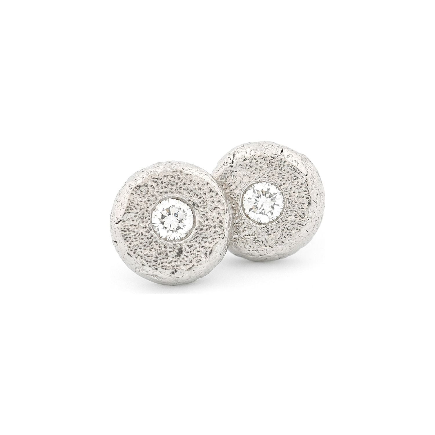 Raw Sterling Post Earrings with White Diamonds
