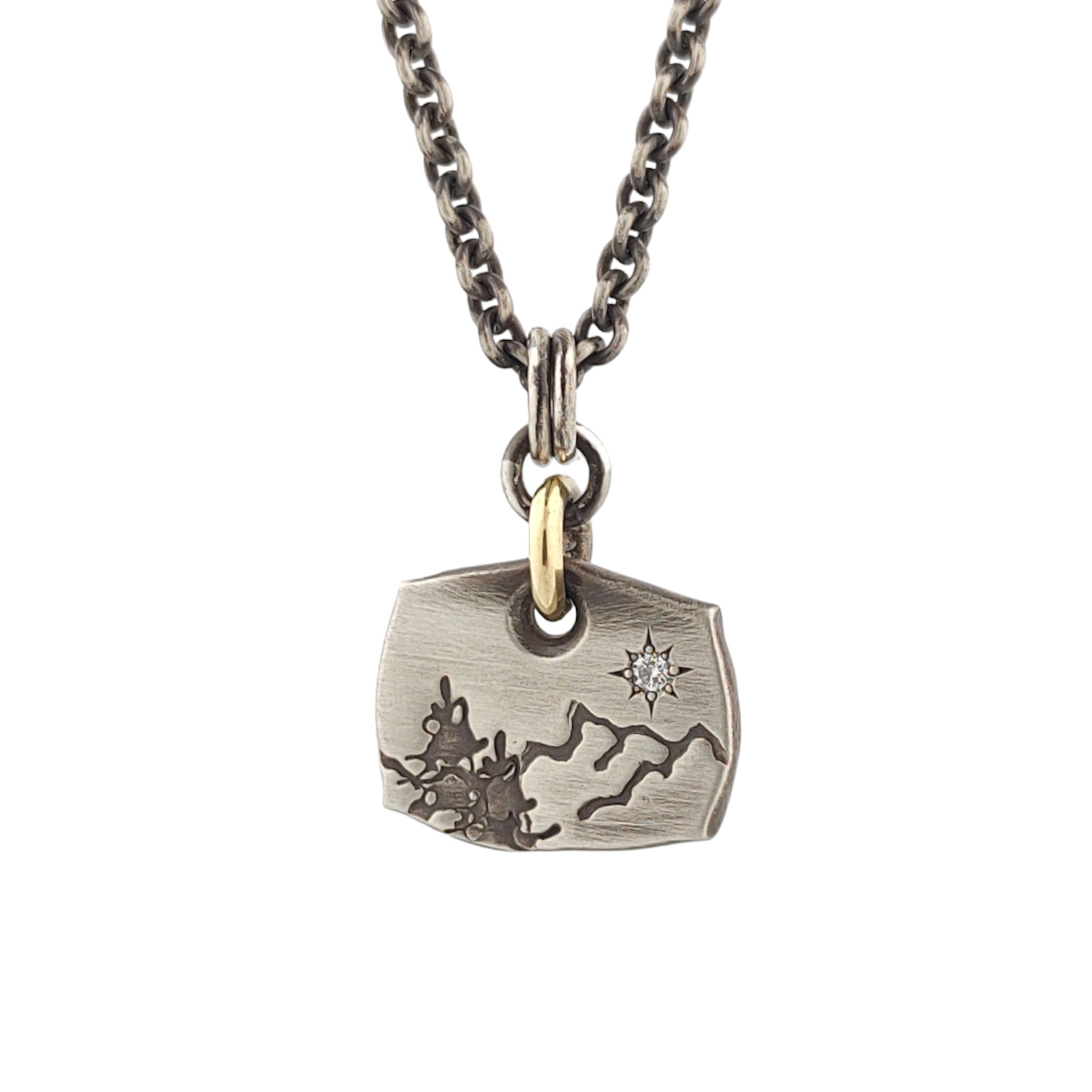 Mountains and Trees Pendant with Star Set Ideal Cut Diamond