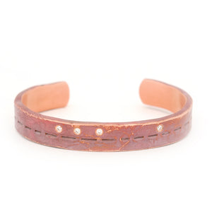 Copper Cuff with Stamped Pattern and Diamonds