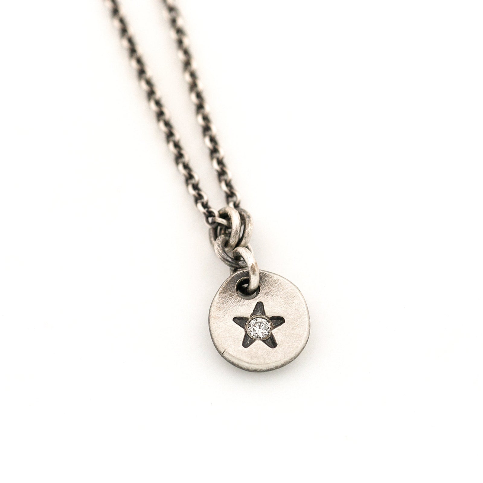 Star Sterling Silver Drop Pendant with an Ideal Cut Diamond