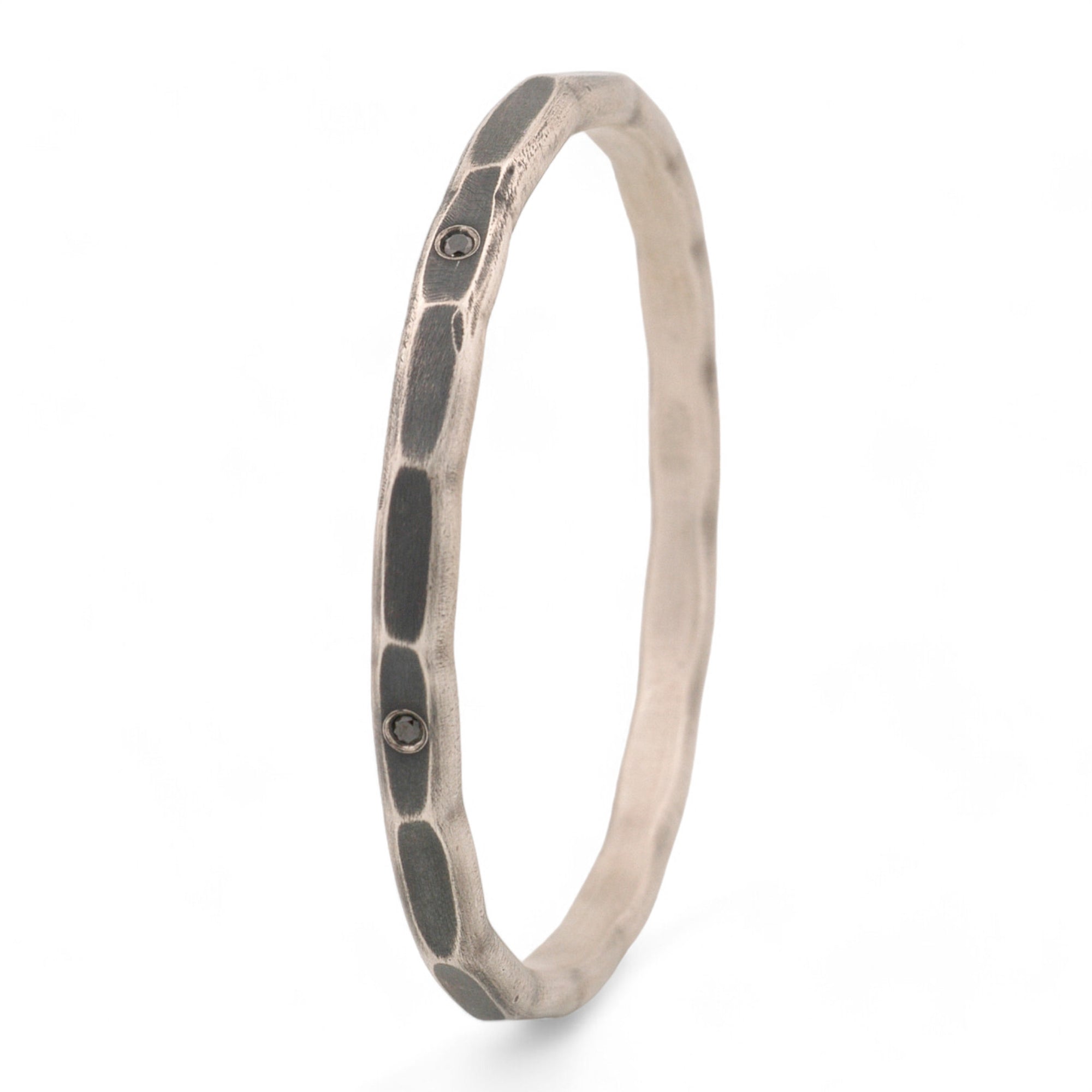 Textured Sterling Silver Bangle with Black Diamonds