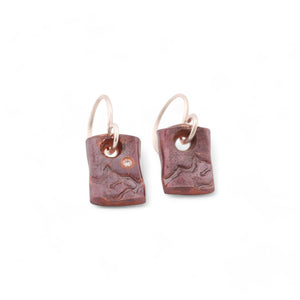 Vertical Copper Mountain Earrings with an Ideal Cut Diamond