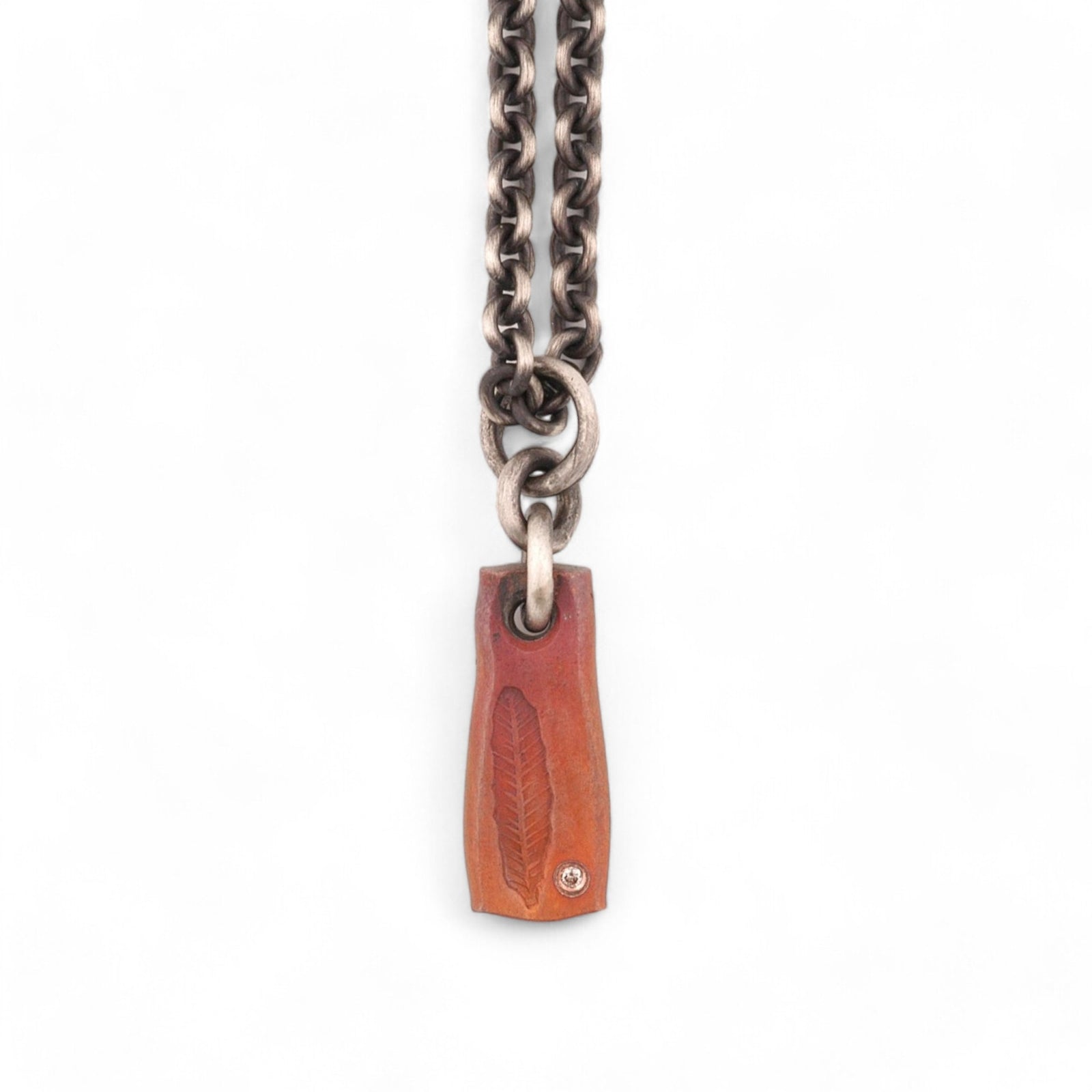 Forged Copper Feather Pendant with Ideal Cut Diamond