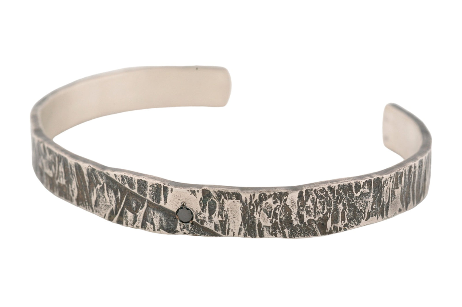 Textured Sterling Silver Cuff with a Black Diamond